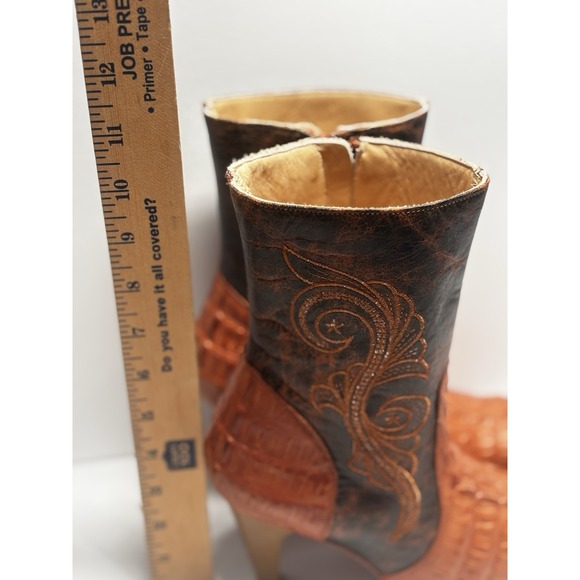 Carrilleras Boots Crocodile 7 Embossed Embroidered Pointed‎ Toe Cowgirl Heels - Picture 9 of 16